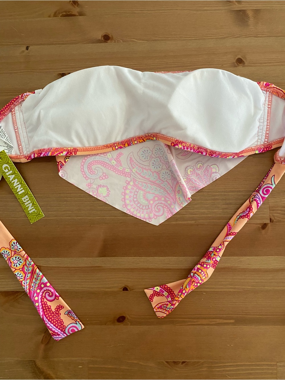 Gianni Bini Bikini Swim Top Colorful Triangle Tie Back Strapless Women’s Size L - Picture 6 of 10